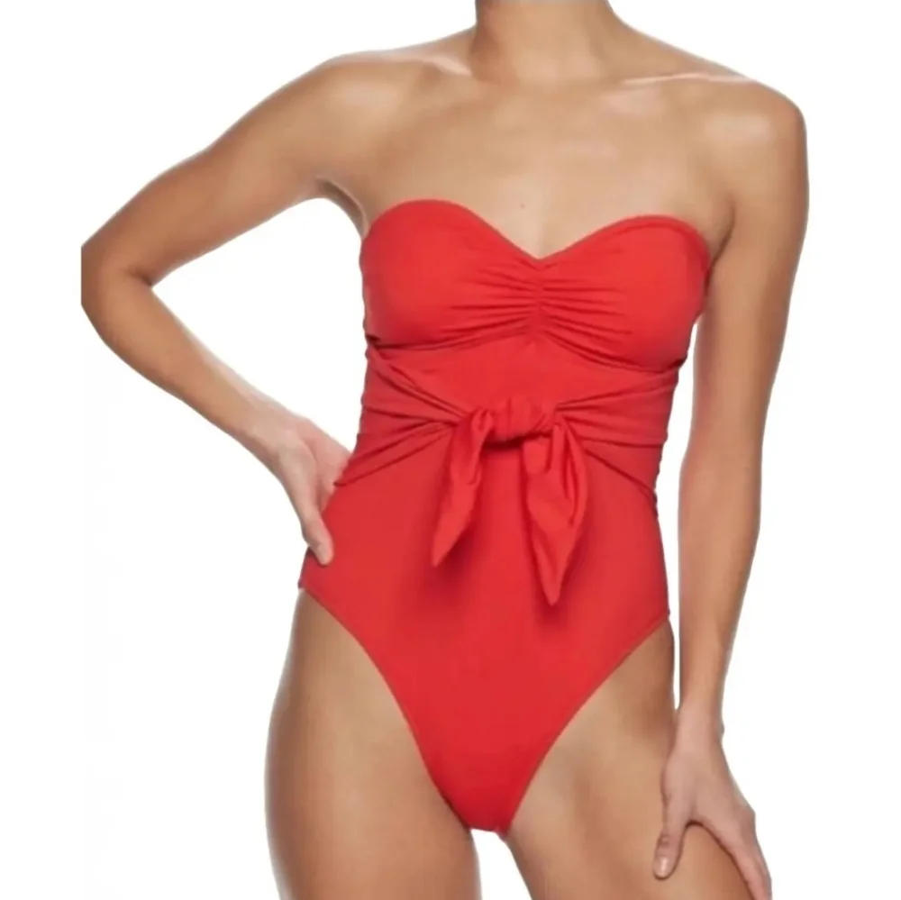 We‎ Wore What Bandeau Tie-Front One-Piece Women's Swimsuit Size XS